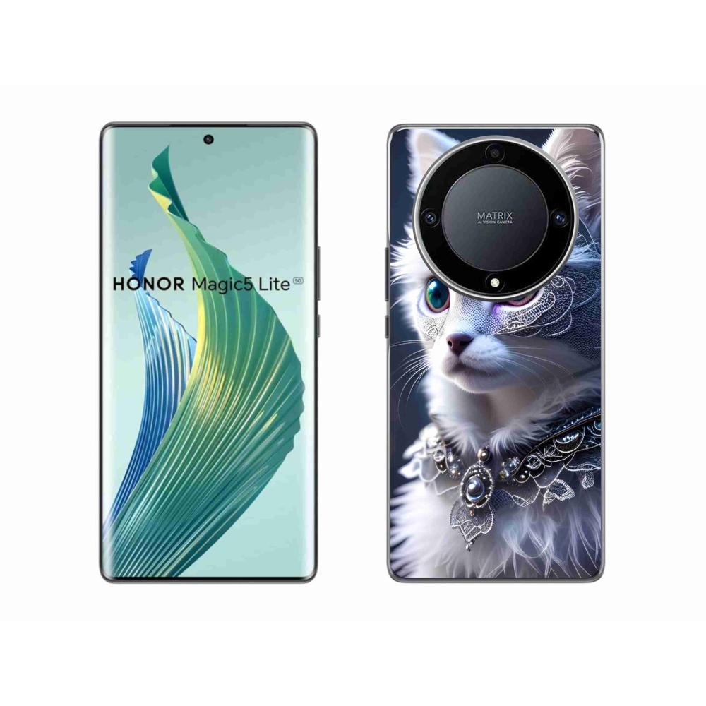 Gelový kryt mmCase na Honor Magic 5 Lite 5G - bílá kočka
