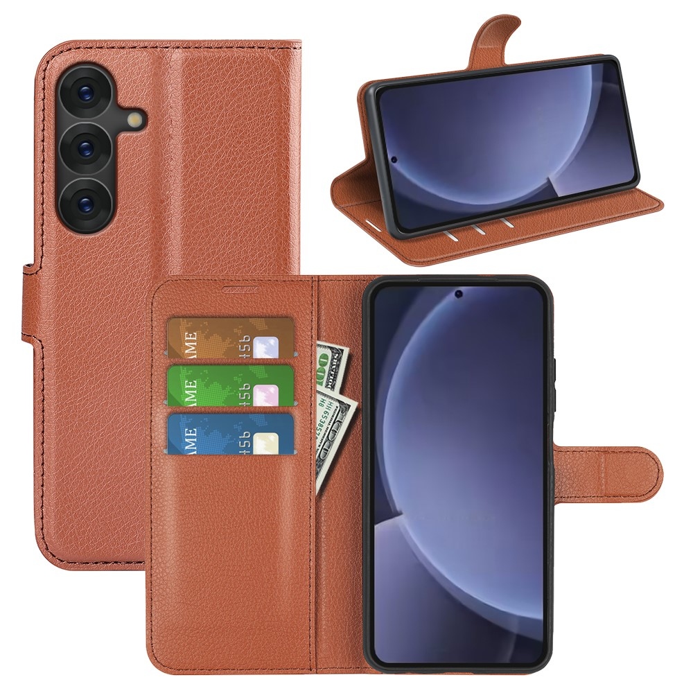 Litchi knížkové pouzdro na Samsung Galaxy S25+ - hnědé