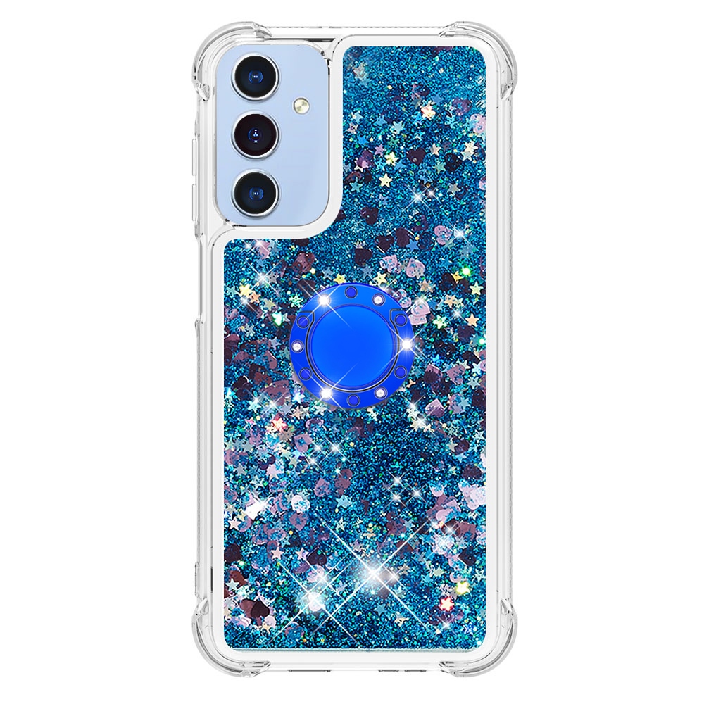 Glitt přesýpací gelový obal s kroužkem na prst na Samsung Galaxy A17 5G - modrý/srdíčka