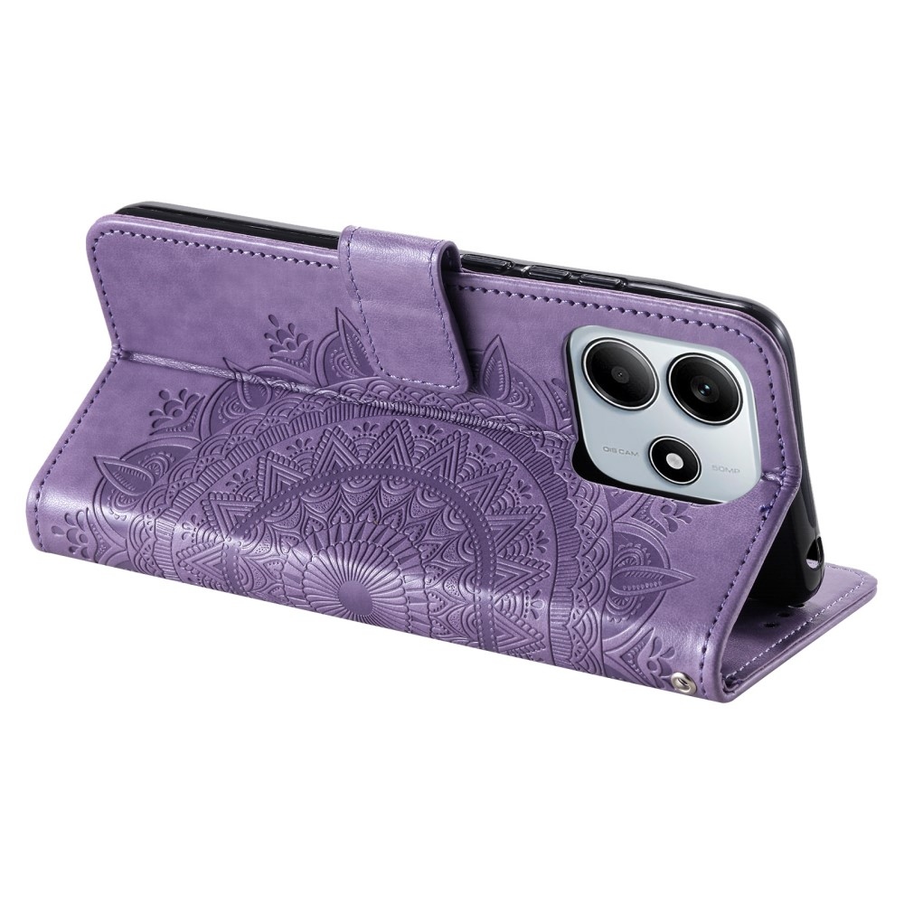 Mandala knížkové pouzdro na Xiaomi Redmi Note 14 5G - fialové
