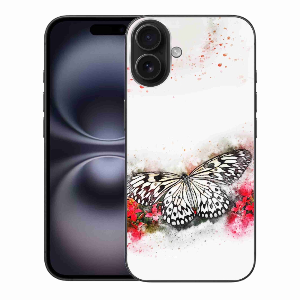 Gelový kryt mmCase na iPhone 16 Plus - černobílý motýl