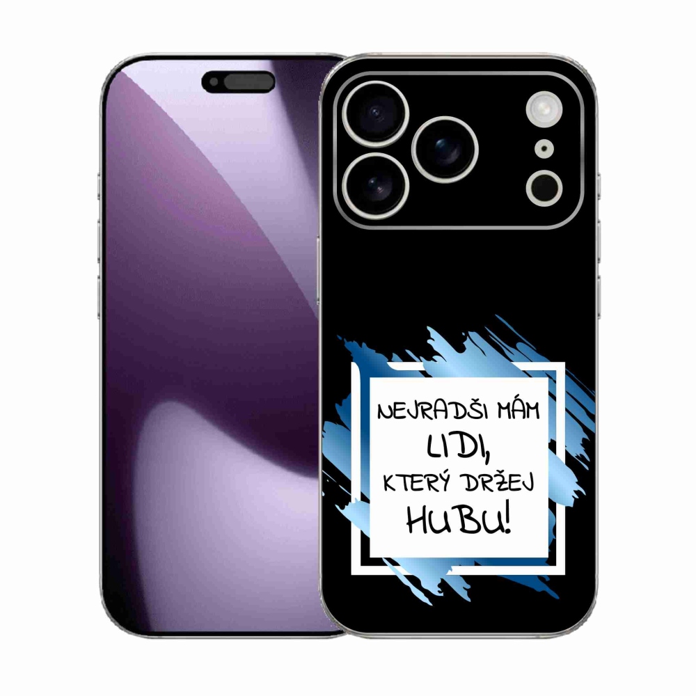 Gelový kryt mmCase na iPhone 17 Pro - vtipný text 7 bíločerné pozadí