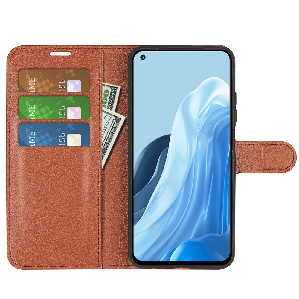 Litchi knížkové pouzdro na Oppo Find X5 Lite - hnědé