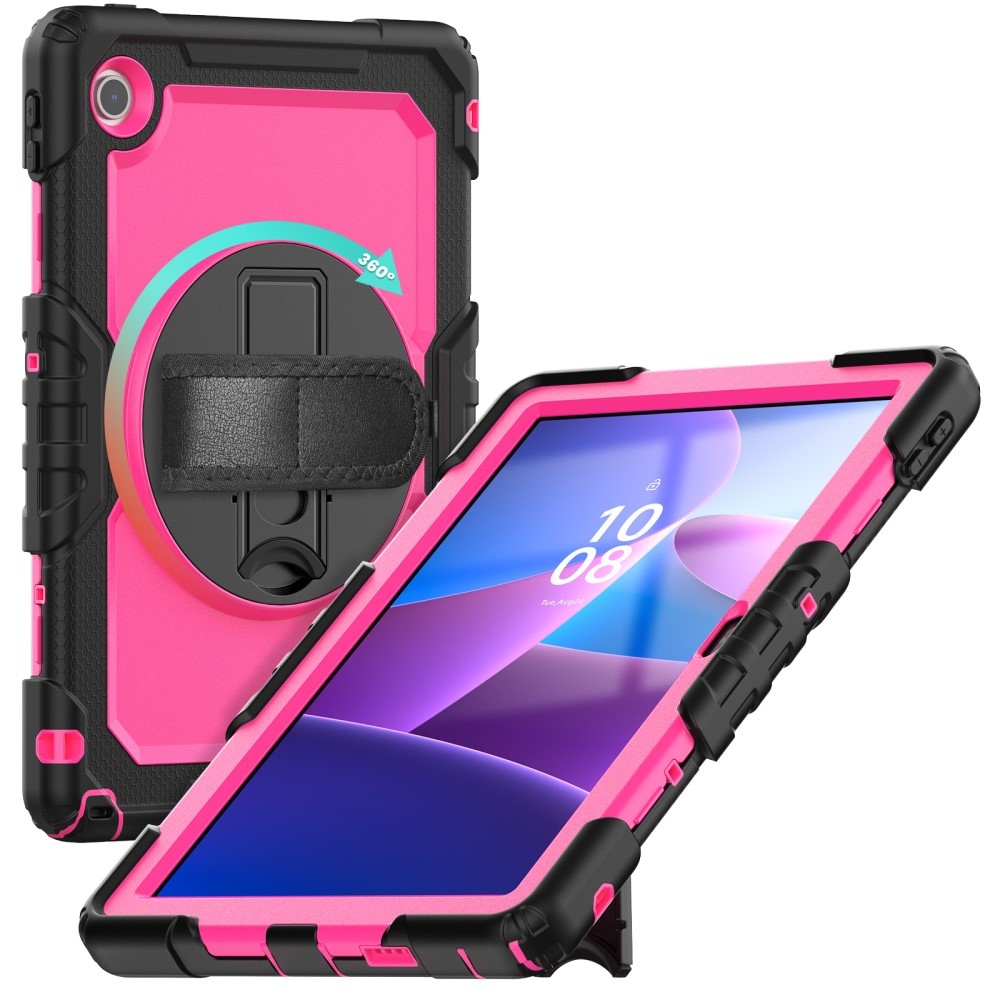 Strap odolný kryt s držákem na ruku a ramenním popruhem na Lenovo Tab 10.1 (2025) - černý/rose