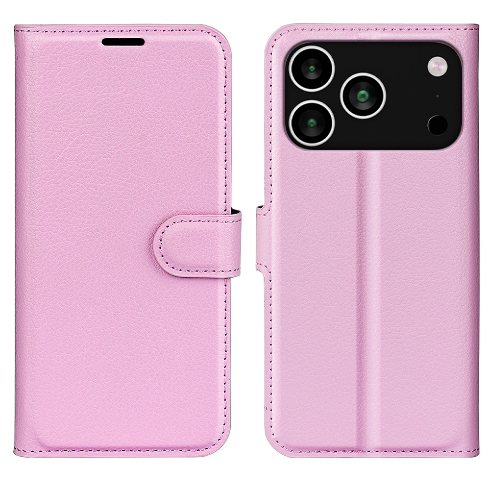 Litchi knížkové pouzdro na iPhone 17 Pro - růžový