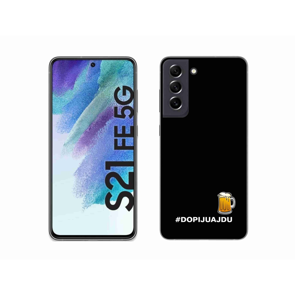 Gelový kryt mmCase na Samsung Galaxy S21 FE 5G - pivní motiv 1 černé pozadí