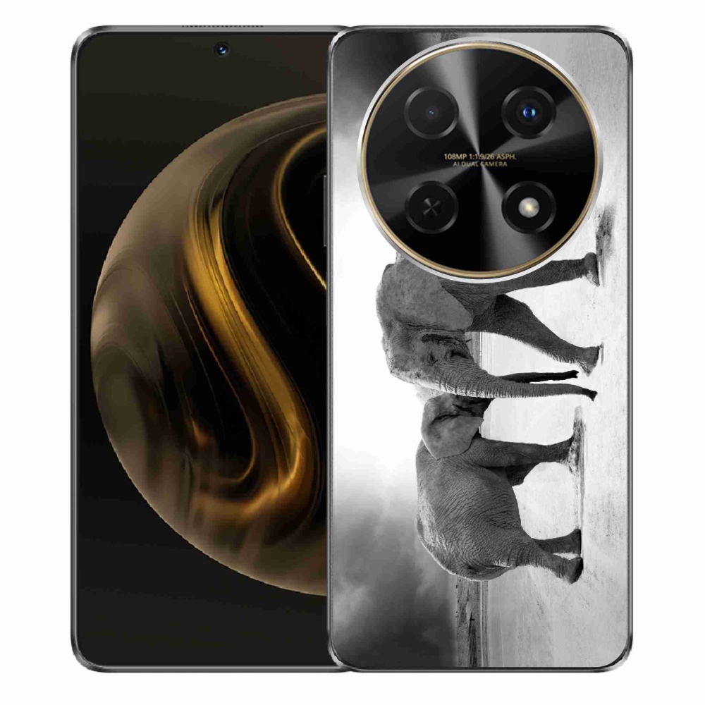 Gelový kryt mmCase na Huawei Nova 12i - černobílí sloni