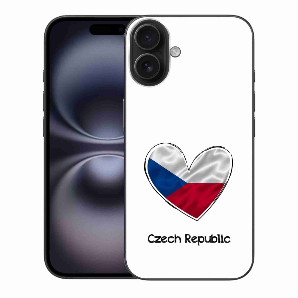 Gelový kryt mmCase na iPhone 16 Plus - vlajka srdce bílé pozadí