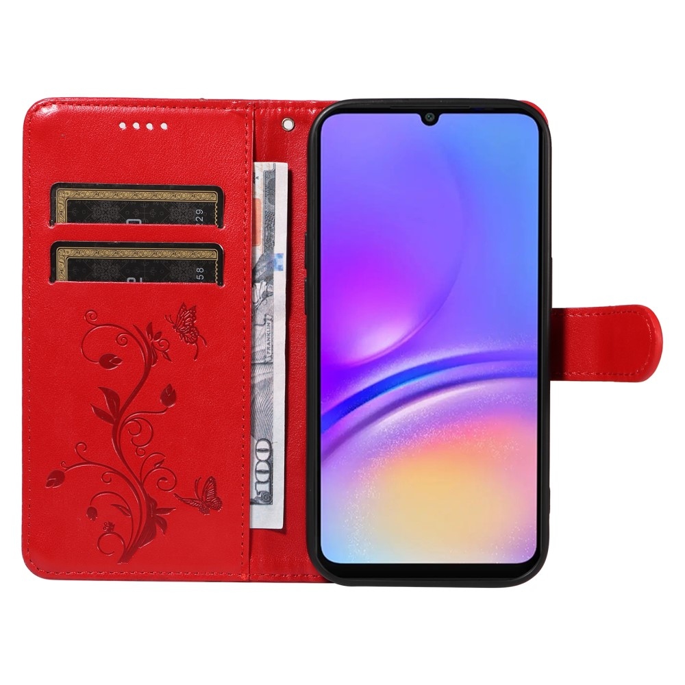 Flowery knížkové pouzdro na Samsung Galaxy A06 4G - červené
