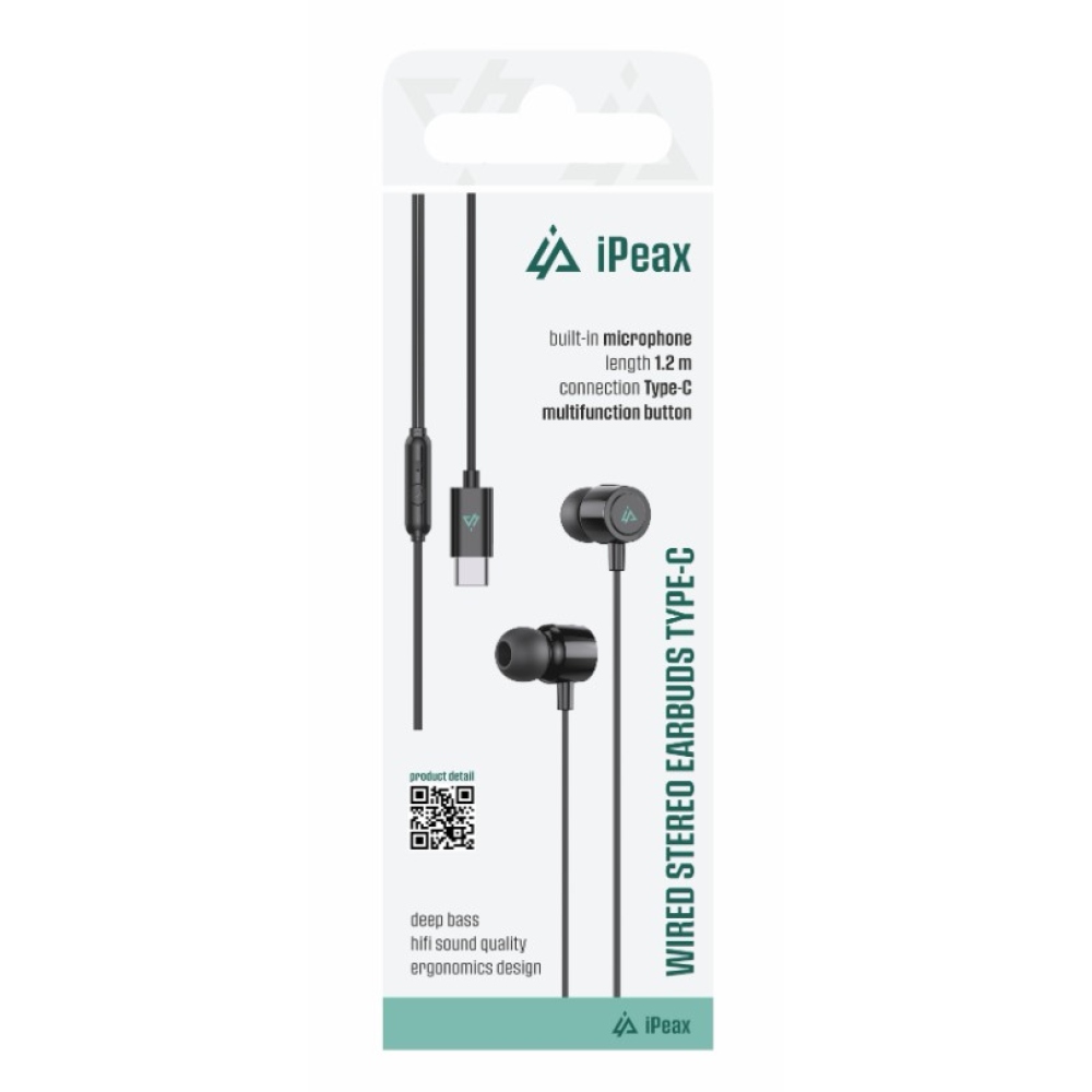 iPEAX Drátová sluchátka USB-C - černá