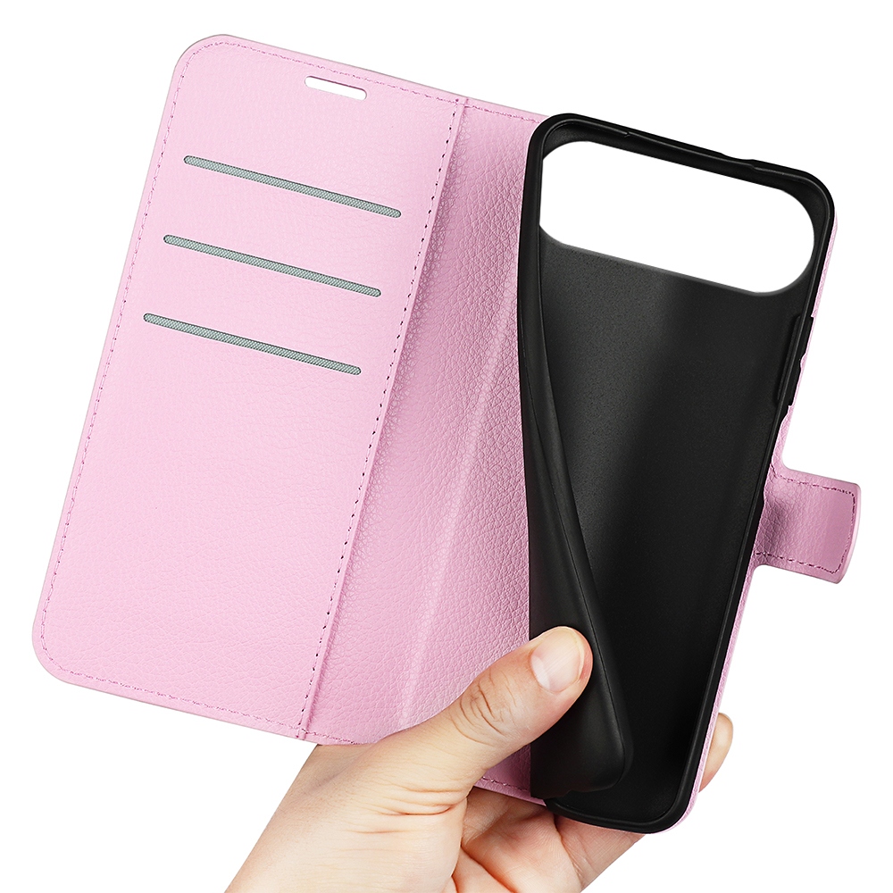 Litchi knížkové pouzdro na iPhone 17 Air - růžové