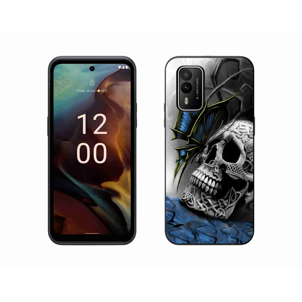 Gelový kryt mmCase na Nokia XR21 - motýl a lebka