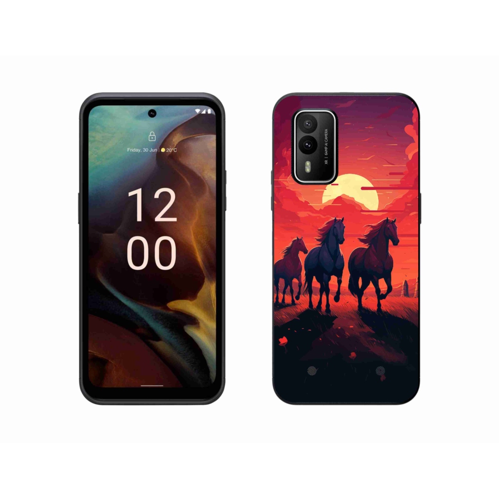 Gelový kryt mmCase na Nokia XR21 - koně a západ slunce