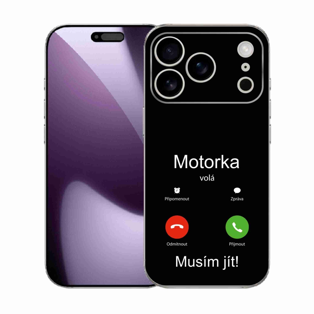 Gelový kryt mmCase na iPhone 17 Pro - motorka volá černé pozadí