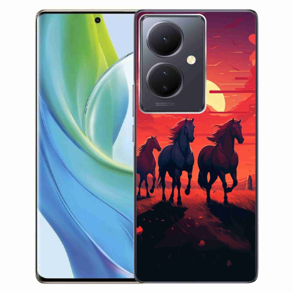 Gelový kryt mmCase na Vivo V29 Lite 5G - koně a západ slunce