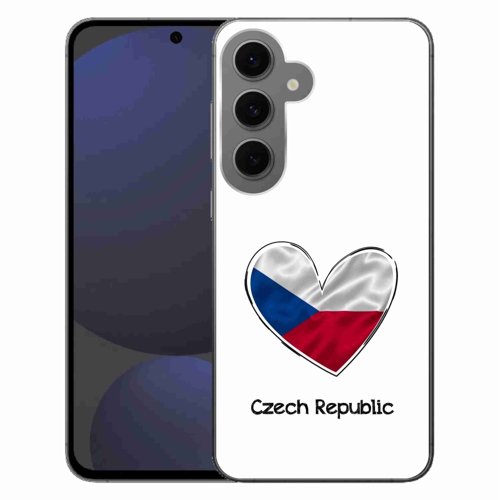 Gelový kryt mmCase na Samsung Galaxy S24 FE - vlajka srdce bílé pozadí