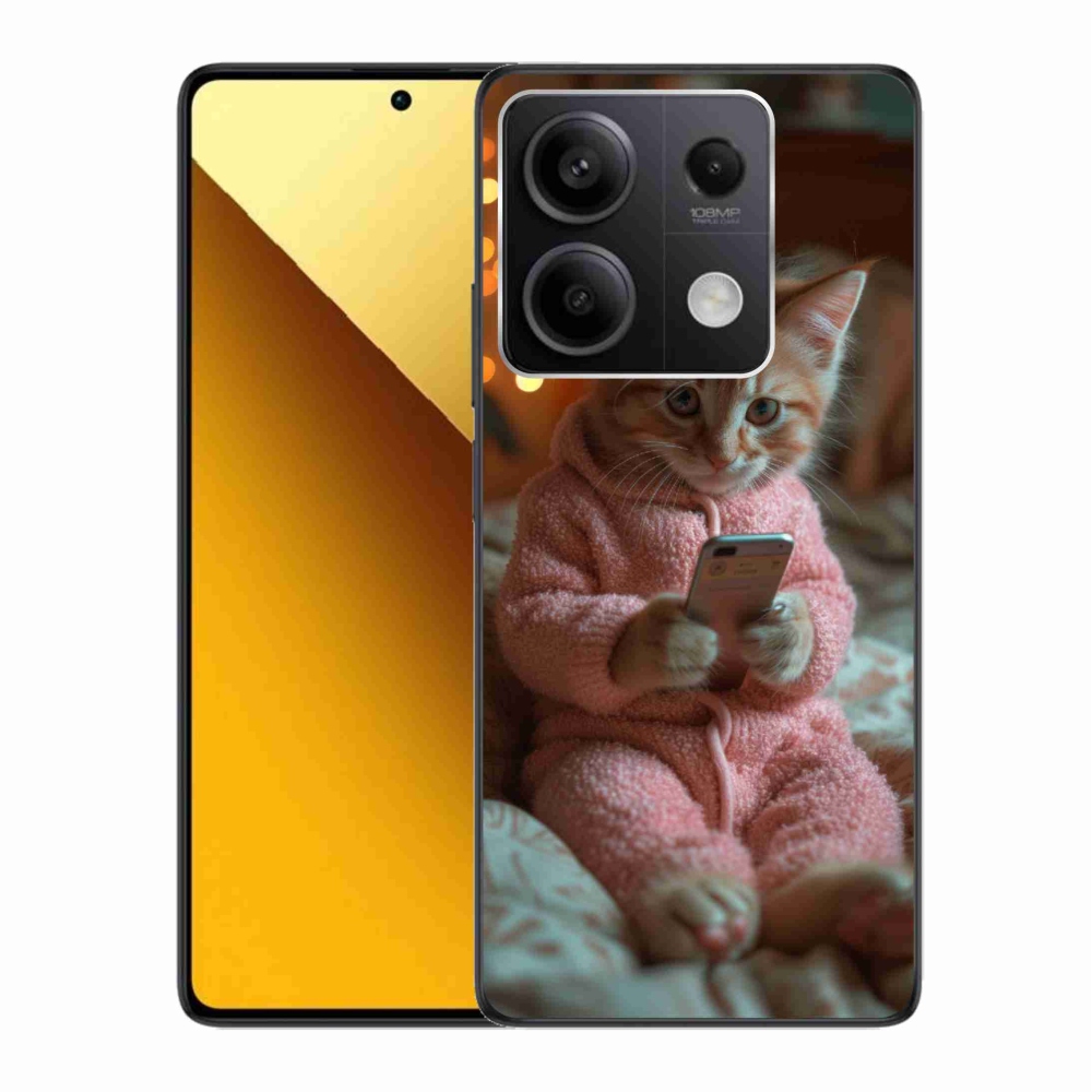 Gelový kryt mmCase na Xiaomi Redmi Note 13 5G - kotě s mobilem