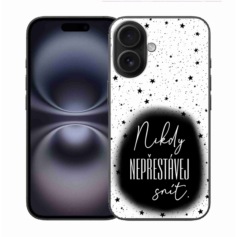 Gelový kryt mmCase na iPhone 16 - citát 1 černobílé pozadí