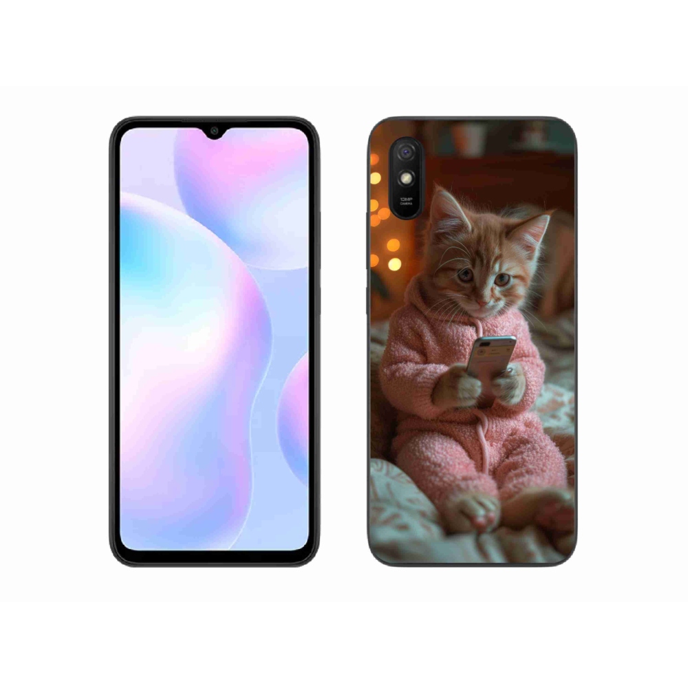 Gelový kryt mmCase na Xiaomi Redmi 9A - kotě s mobilem