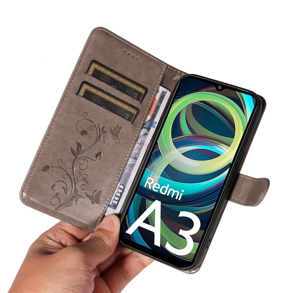 Flowers knížkové pouzdro na Xiaomi Redmi A3 - šedé