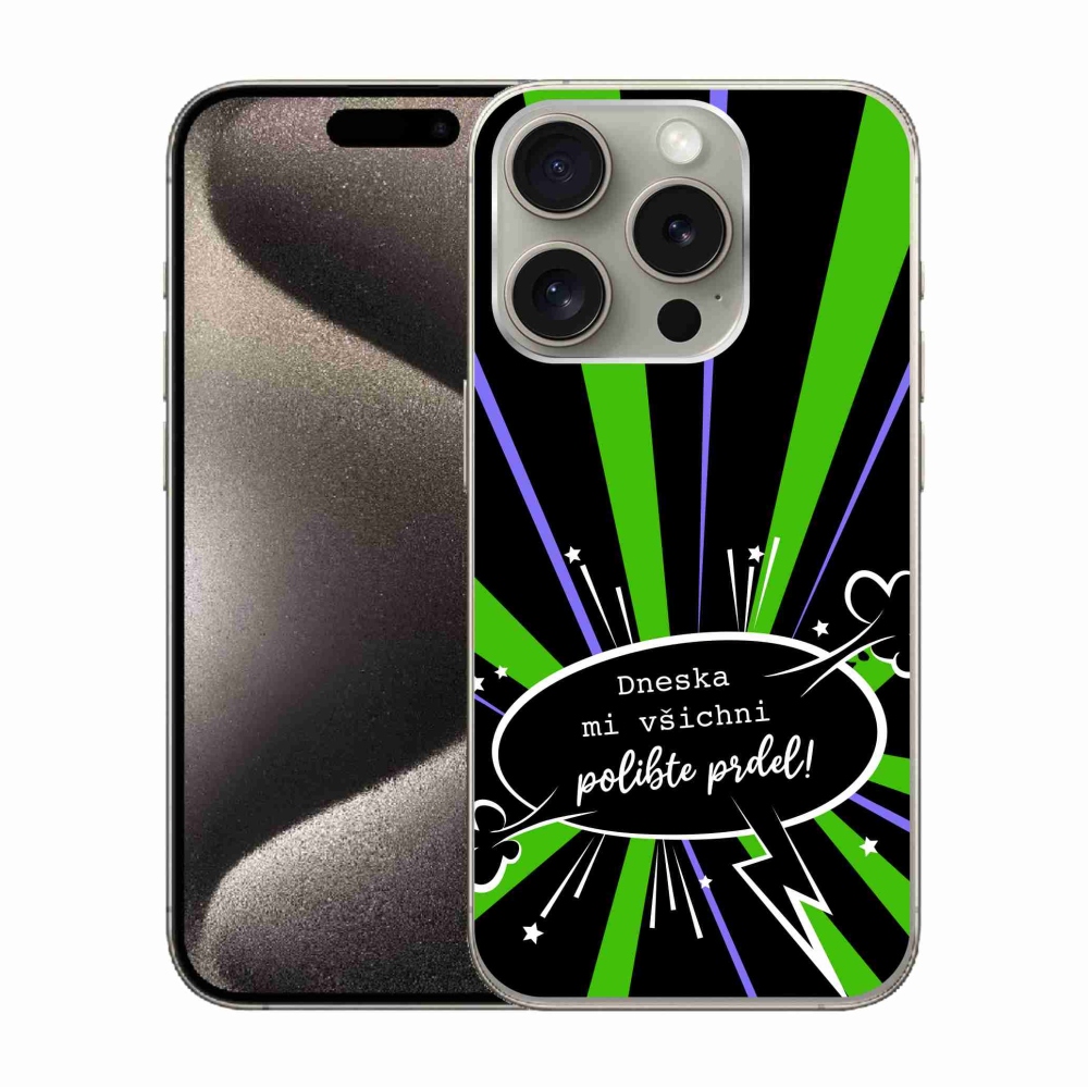 Gelový kryt mmCase na iPhone 15 Pro - vtipný text 15 černé pozadí