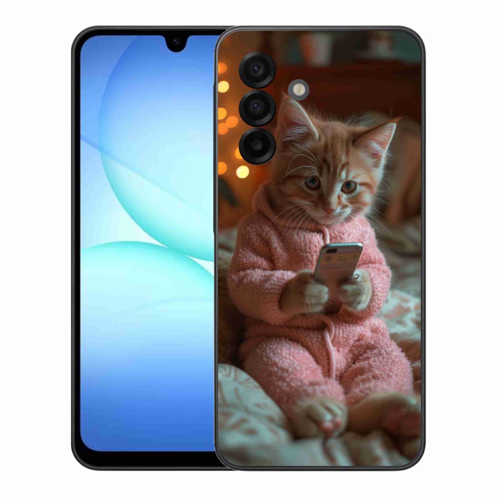 Gelový kryt mmCase na Samsung Galaxy A17 5G - kotě s mobilem