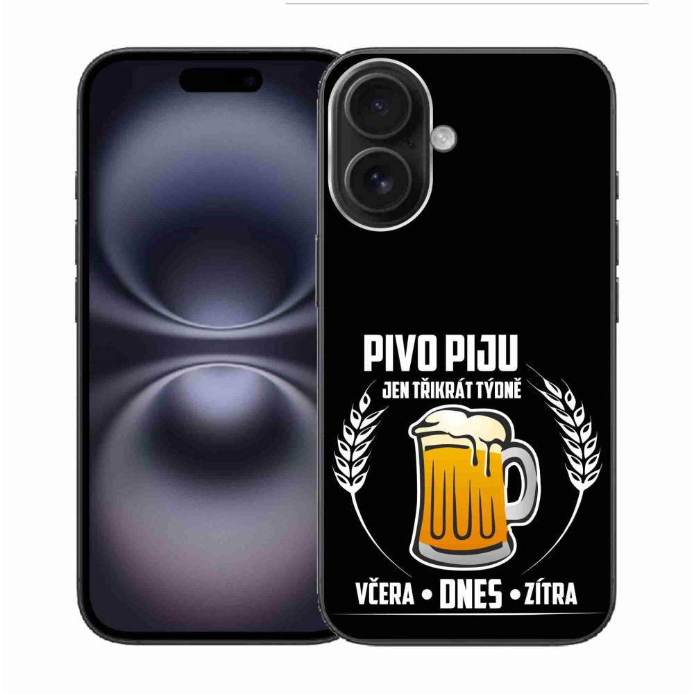 Gelový kryt mmCase na iPhone 16 - pivní motiv černé pozadí