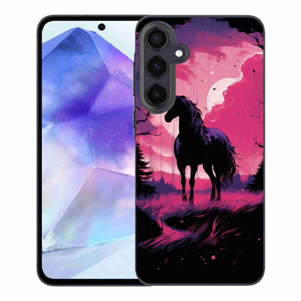 Gelový kryt mmCase na Samsung Galaxy A55 5G - černý kreslený kůň 1