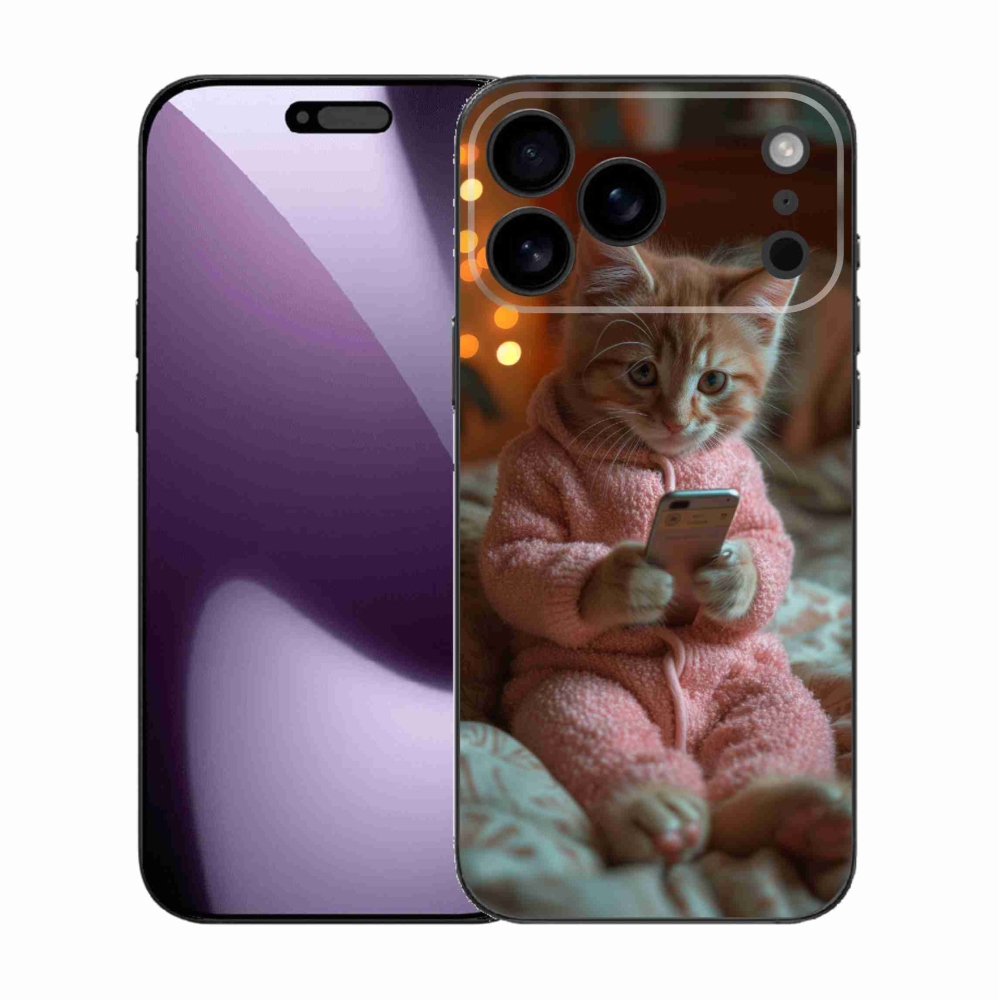 Gelový kryt mmCase na iPhone 17 Pro Max - kotě s mobilem