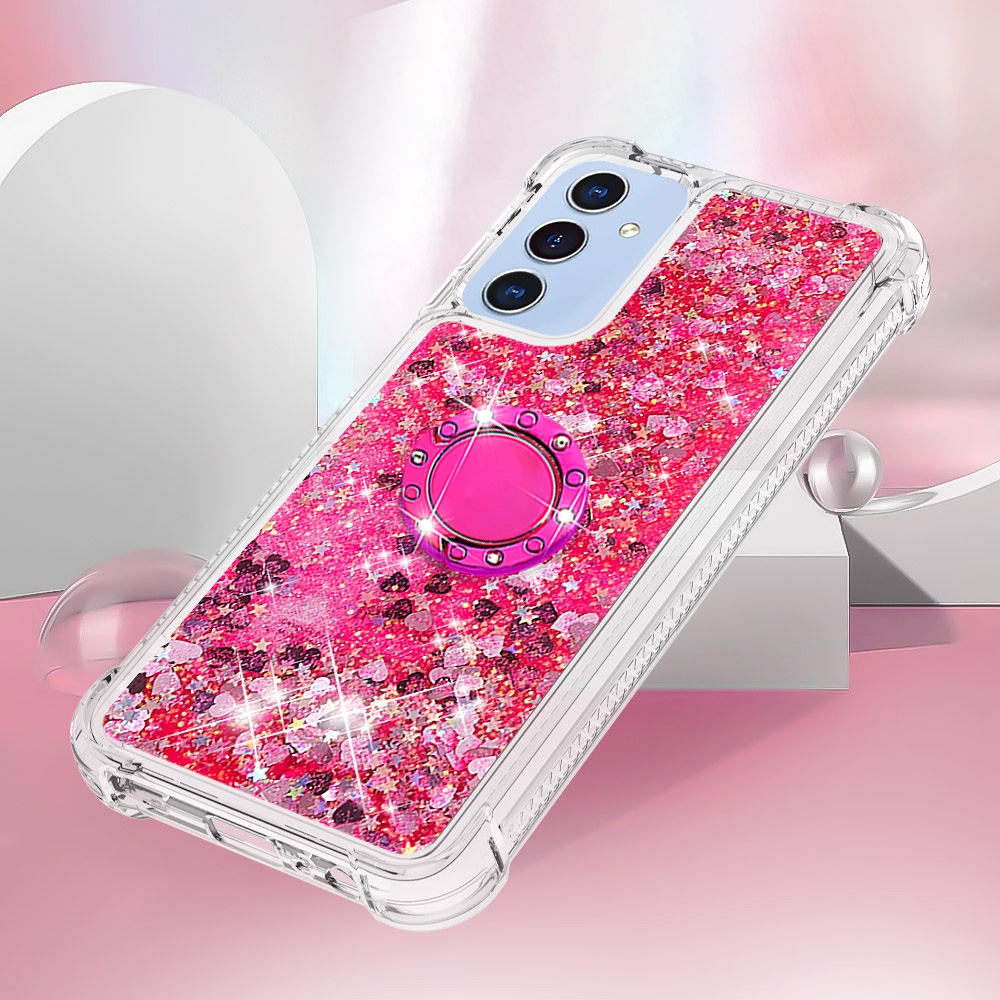 Glitt přesýpací gelový obal s kroužkem na prst na Samsung Galaxy A17 5G - růžový/srdíčka