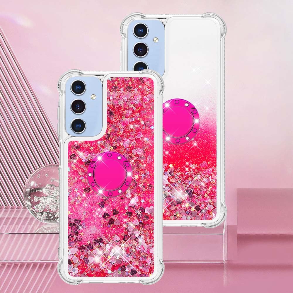 Glitt přesýpací gelový obal s kroužkem na prst na Samsung Galaxy A17 5G - růžový/srdíčka