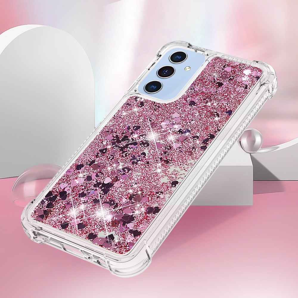 Glitter přesýpací gelový obal na Samsung Galaxy A26 5G - růžovozlatý/srdíčka