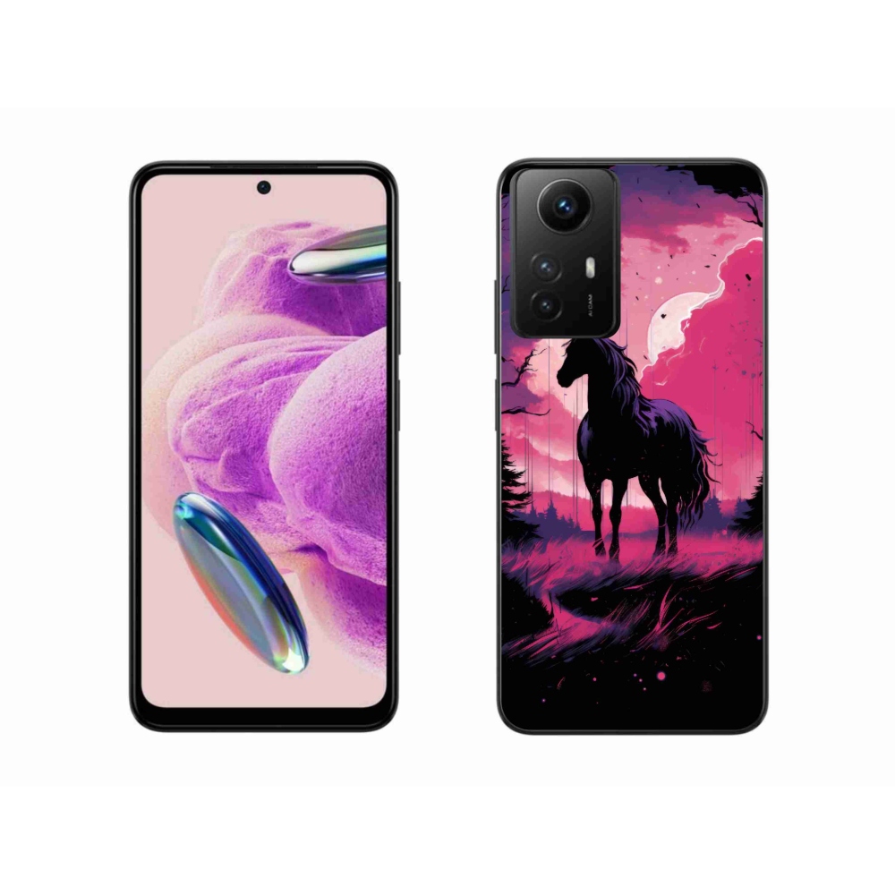 Gelový kryt mmCase na Xiaomi Redmi Note 12S - černý kreslený kůň 1