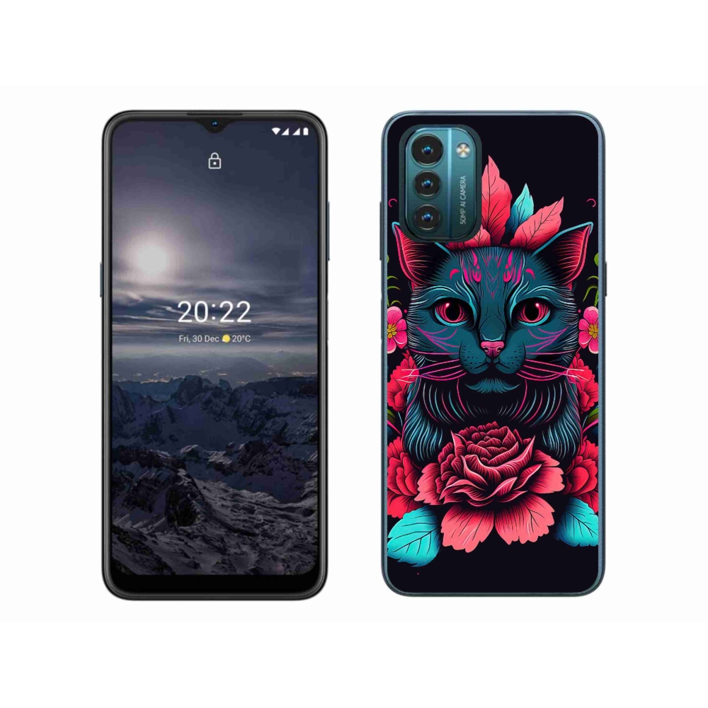 Gelový kryt mmCase na Nokia G11/G21 - květiny a kočka