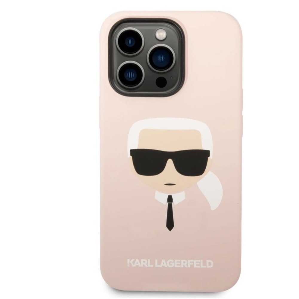 Karl Lagerfeld Liquid Silicone Karl Head kryt iPhone 14 Pro Max růžový