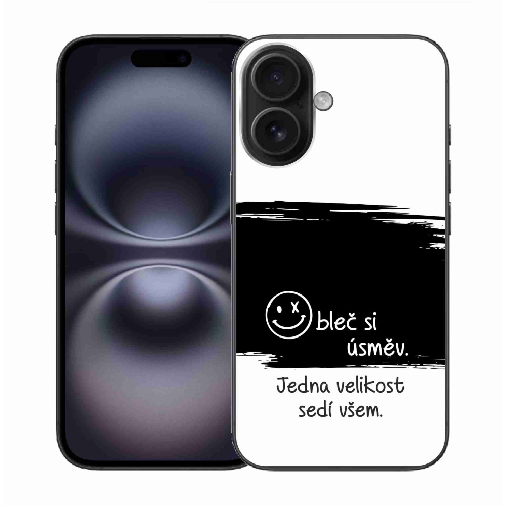 Gelový kryt mmCase na iPhone 16 - vtipný text 8 černobílé pozadí