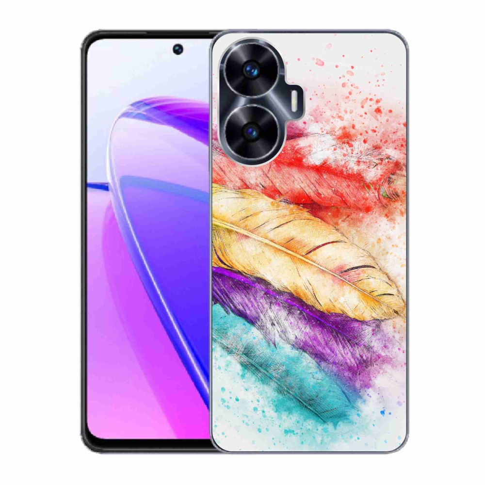 Gelový kryt mmCase na Realme C55 - barevné peří
