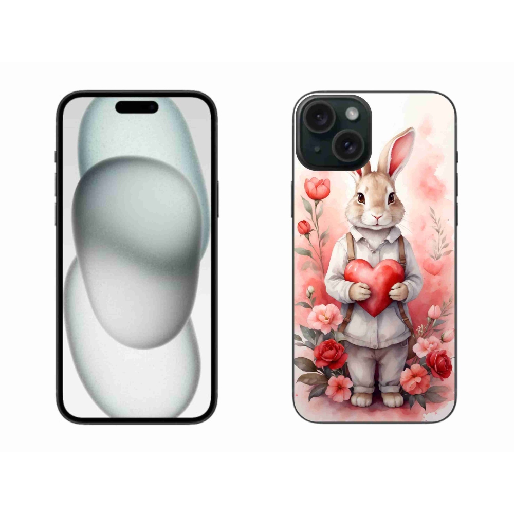 Gelový kryt mmCase na iPhone 15 Plus - zajíc se srdíčkem