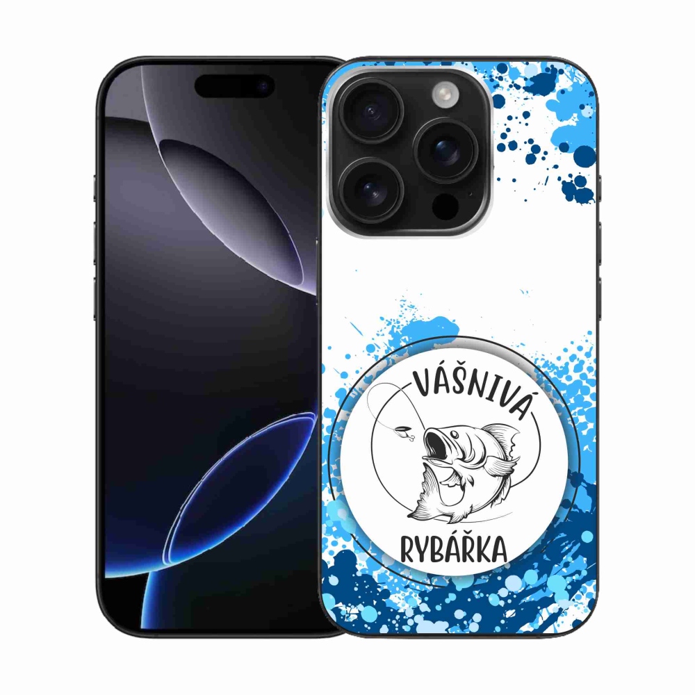 Gelový kryt mmCase na iPhone 16 Pro - vášnivá rybářka bílé pozadí