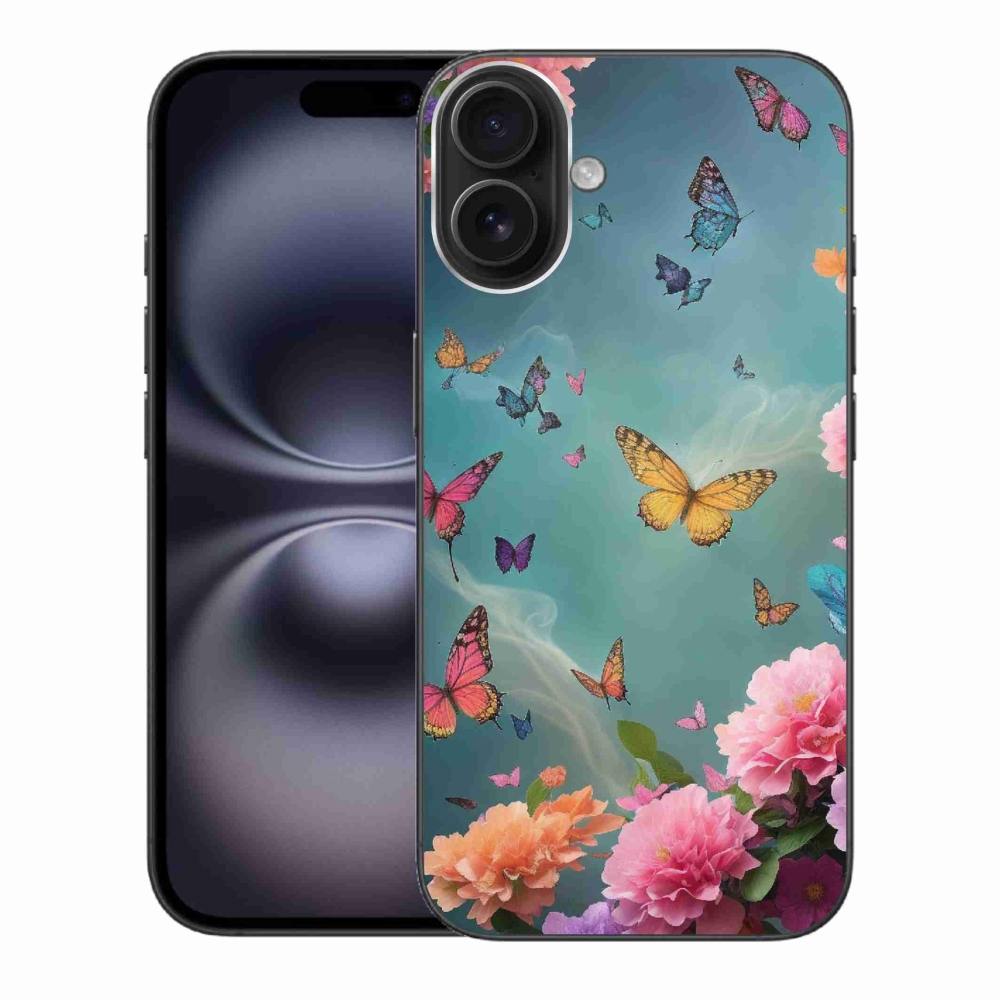 Gelový kryt mmCase na iPhone 16 Plus - barevné květy a motýli