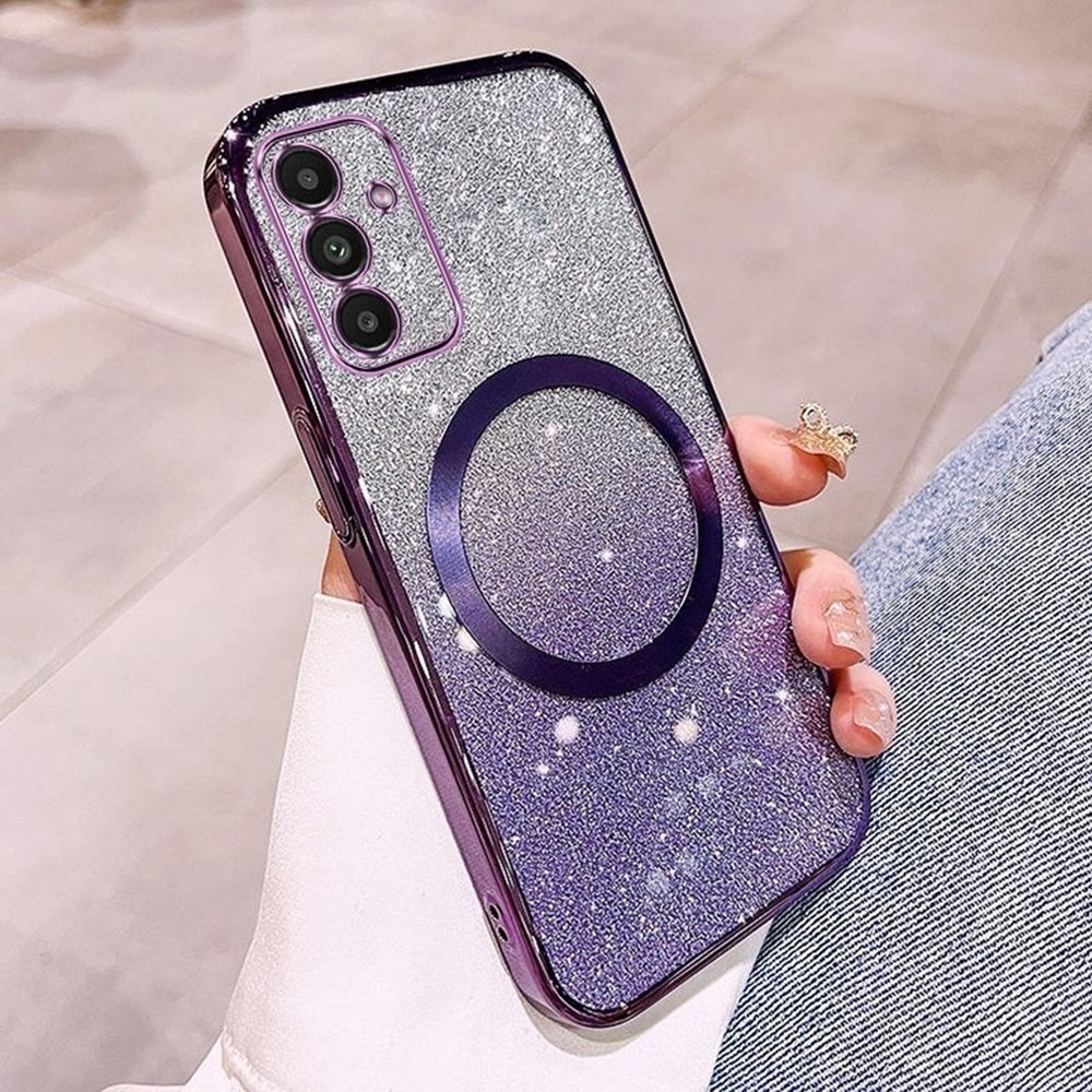 Gradient gelový třpytivý obal s podporou MagSafe na Samsung Galaxy S25+ - fialový