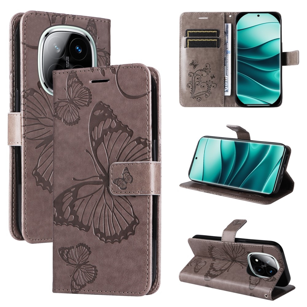 Big Butterfly knížkové pouzdro na Xiaomi Redmi Note 14 Pro 5G/Poco X7 5G/Note 14 Pro+ 5G - šedé