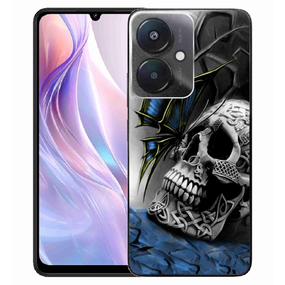 Gelový kryt mmCase na Xiaomi Redmi 13C 5G - motýl a lebka