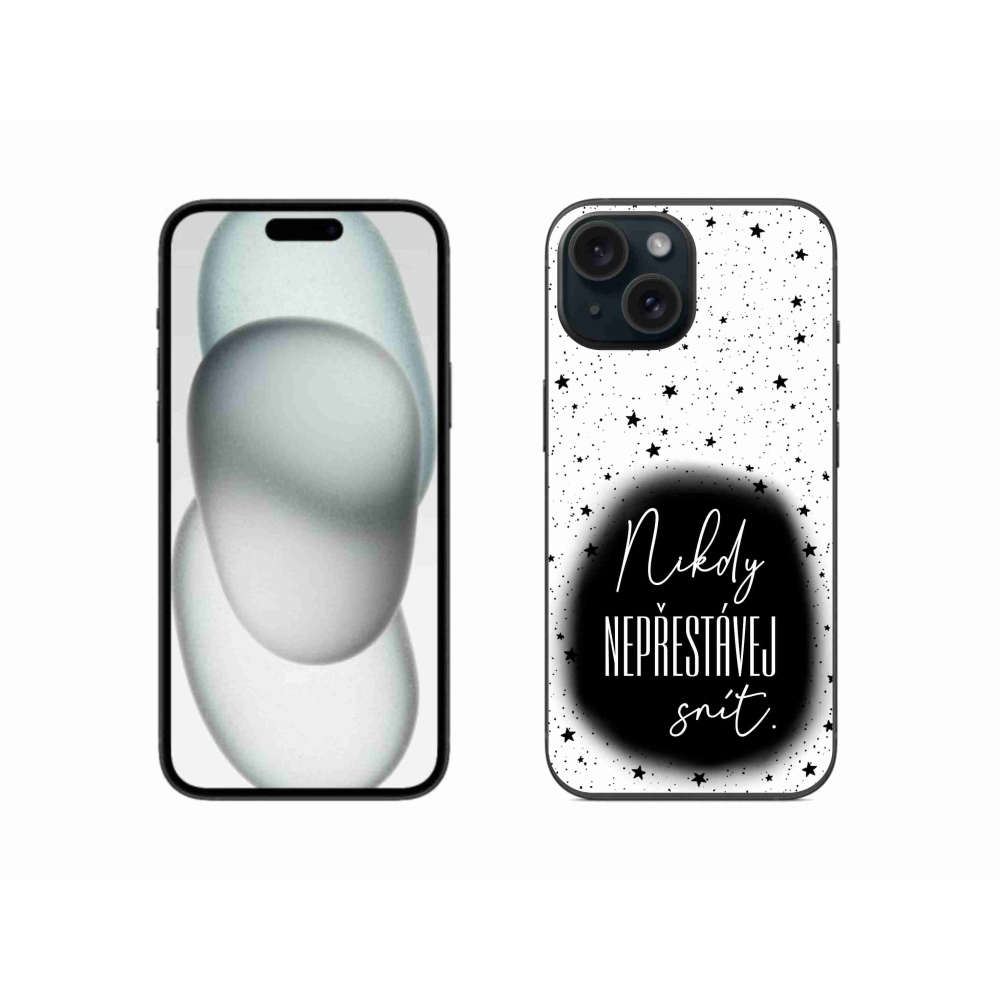Gelový kryt mmCase na iPhone 15 - citát 1 černobílé pozadí