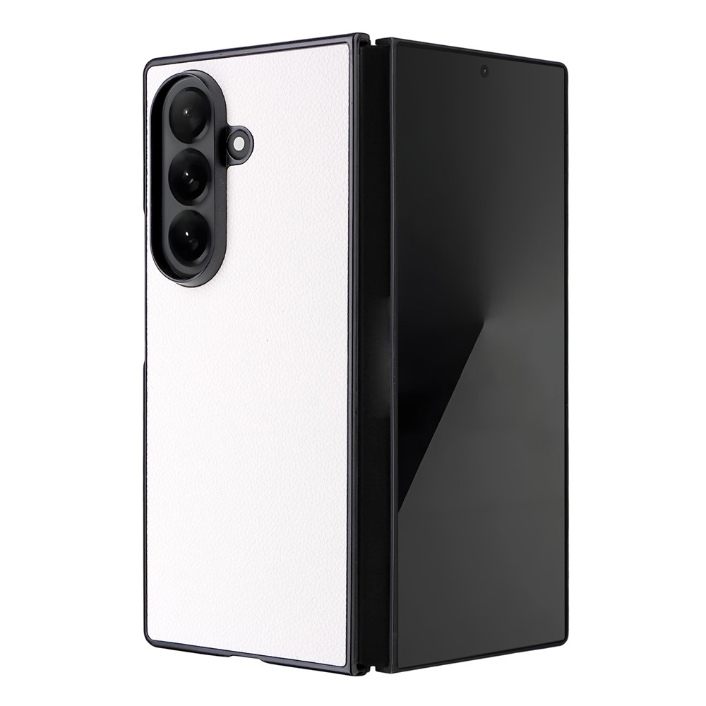 Leather plastový obal potažený umělou kůží na Samsung Galaxy Z Fold7 5G - bílý