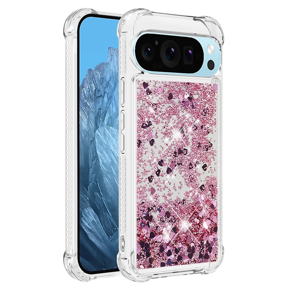 Glitter přesýpací gelový obal na Google Pixel 10 Pro/Pixel 10 - růžovozlatý/srdíčka
