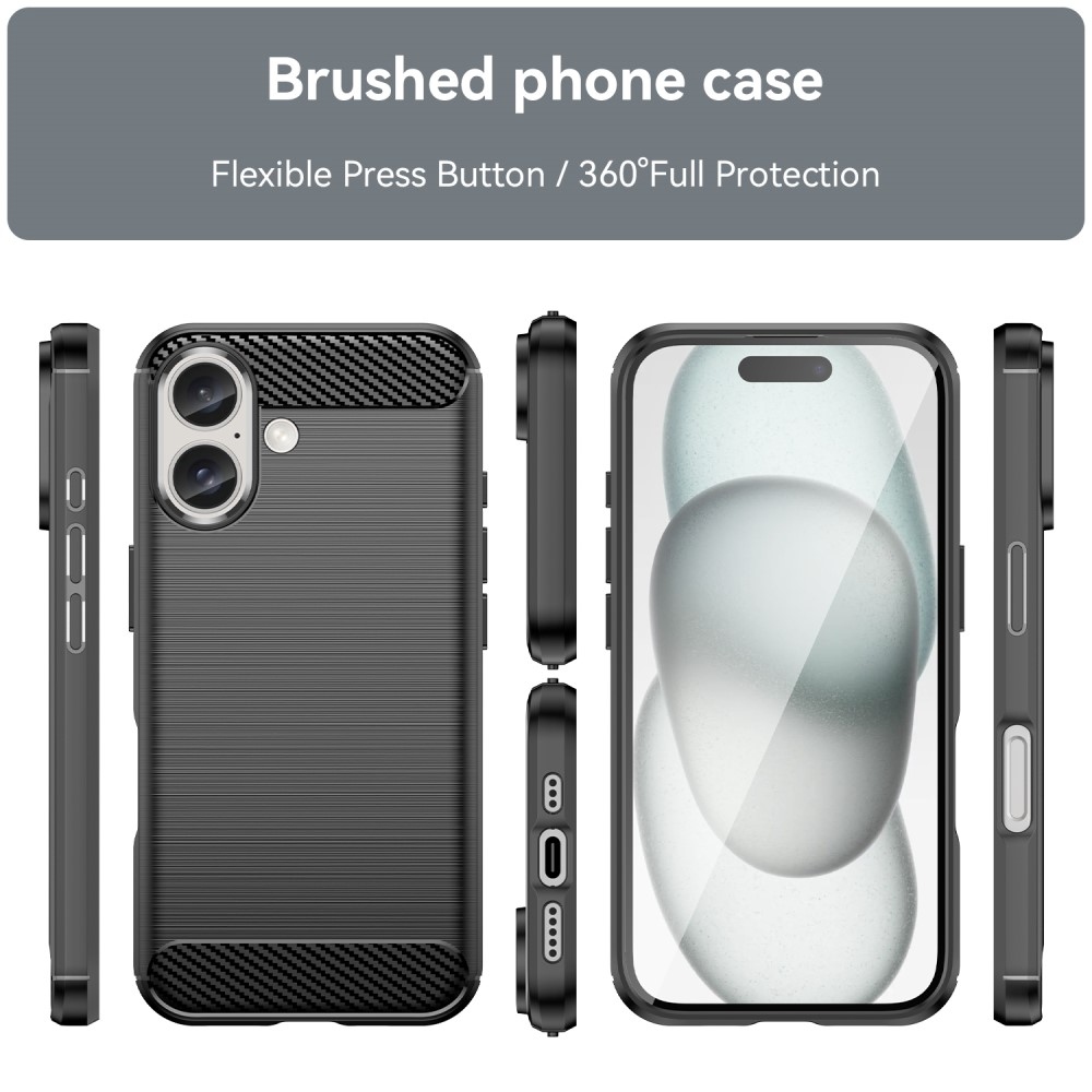 Carbon odolný gelový obal na iPhone 16 - černý