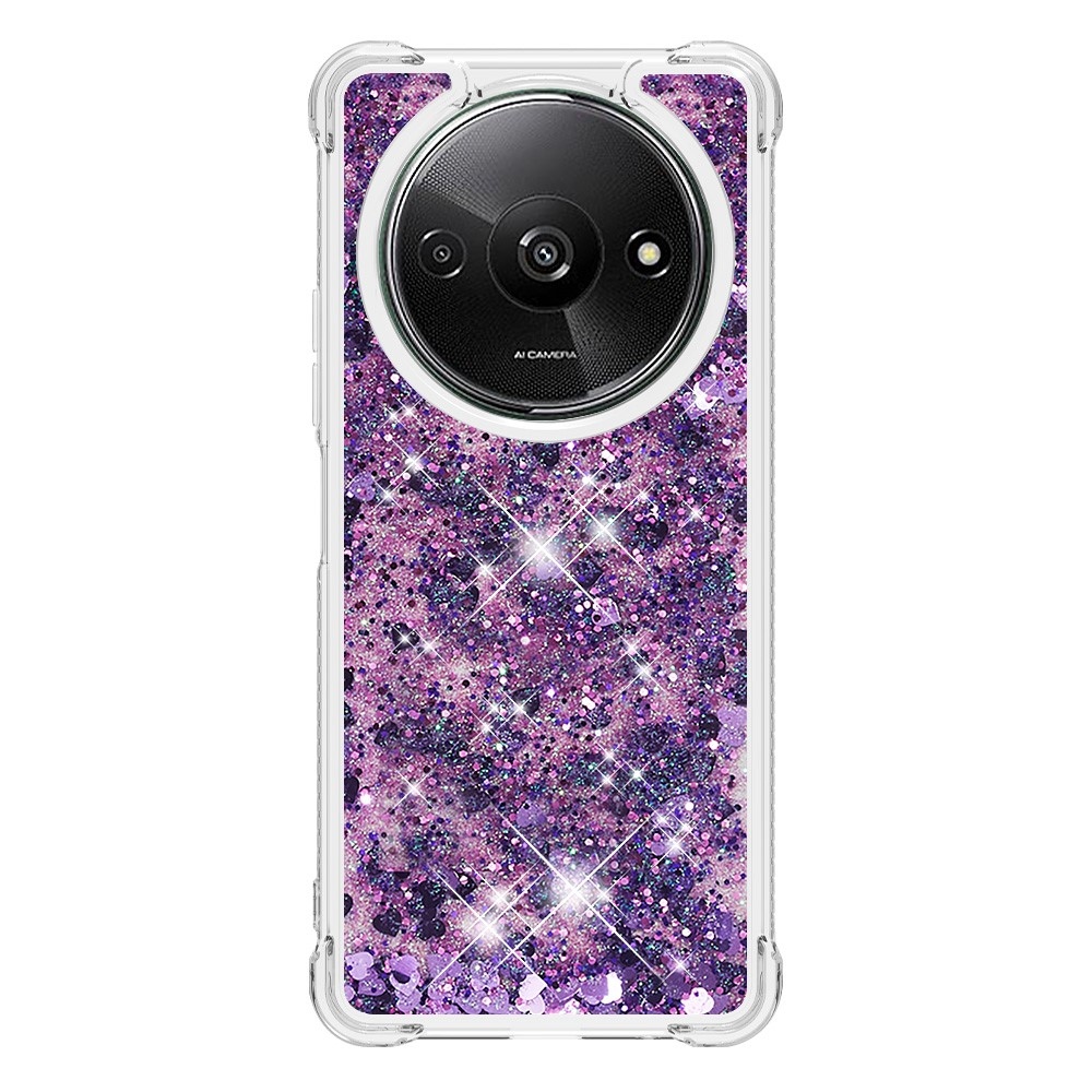 Glitter gelový přesýpací obal na Xiaomi Redmi A3 - tmavěfialový/srdíčka