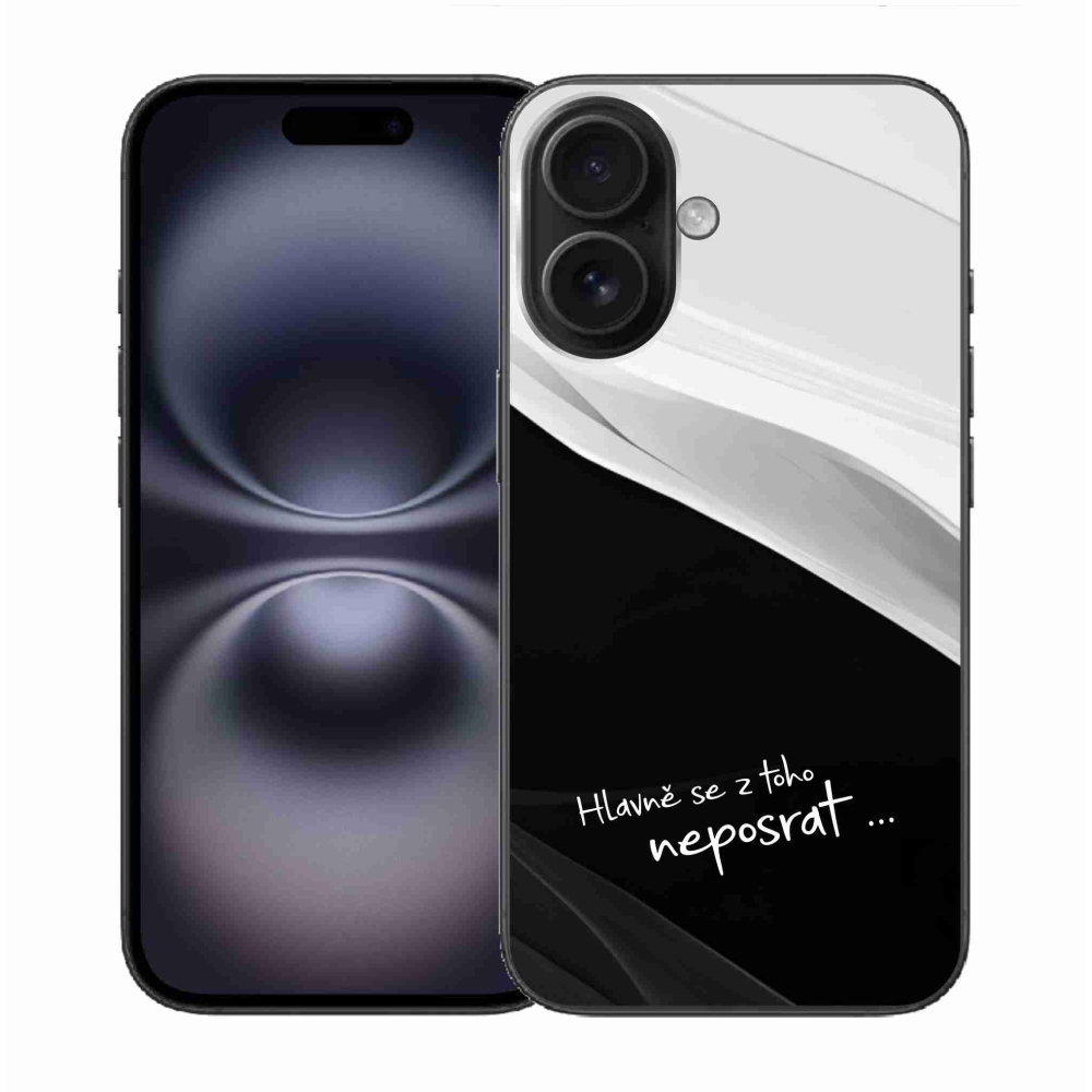 Gelový kryt mmCase na iPhone 16 - vtipný text 13 černobílé pozadí
