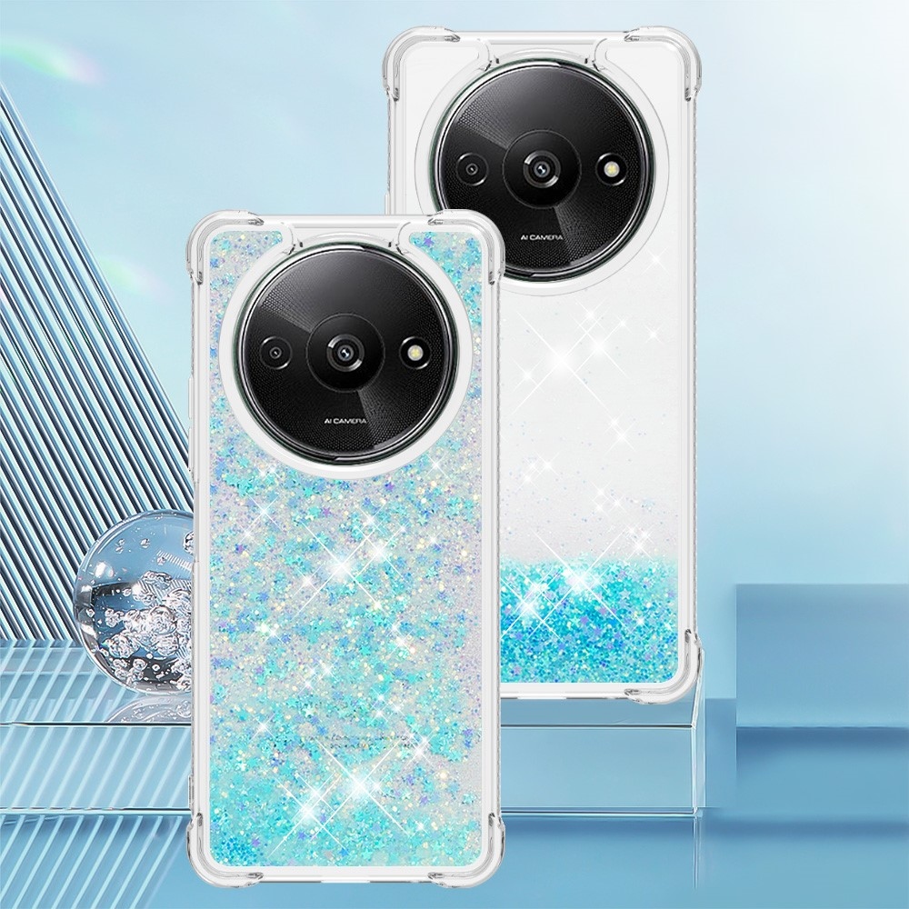 Glitter gelový přesýpací obal na Xiaomi Redmi A3 - modrý/hvězdičky
